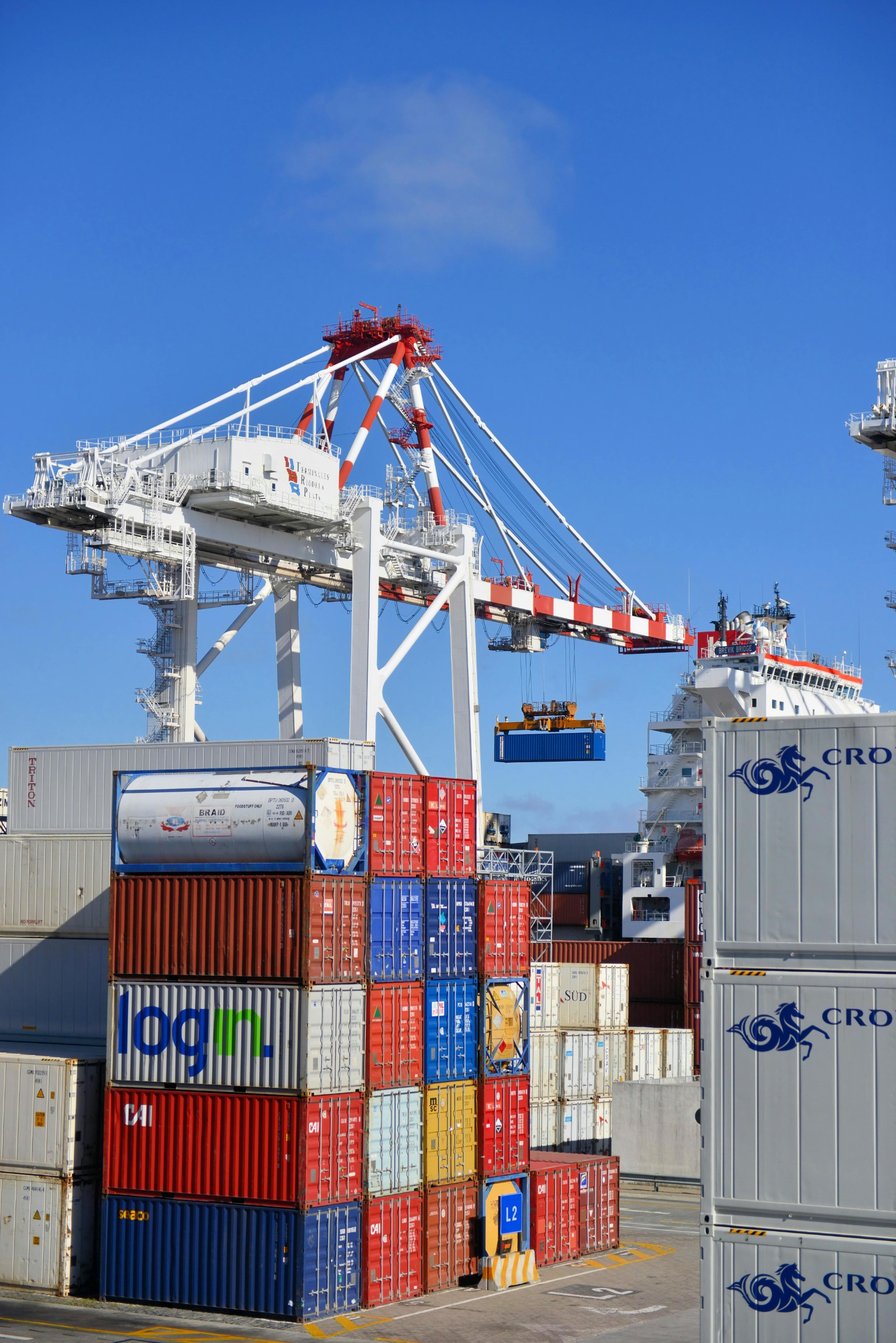 Shipping containers stacked at port